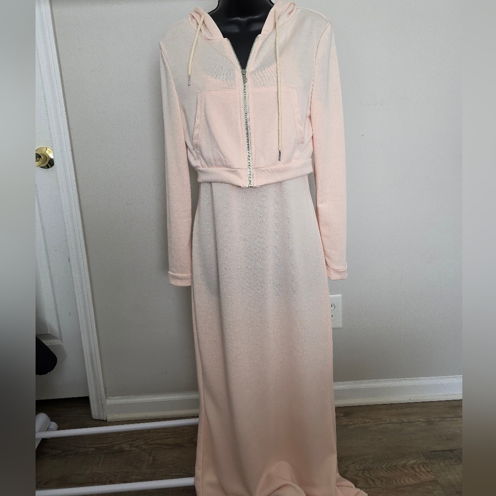 Long Cream Soft Dress With Zipped Hoodie Shein Size L - Picture 2 of 7